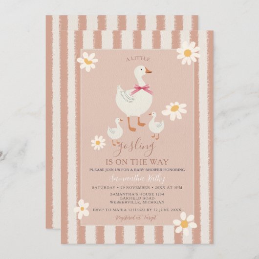 Daisy Roze Gestreepte Schattigee Little Gosling Ba Kaart (Voorkant / Achterkant)