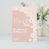 Daisy roze wild 1 Girl 1 Birthday Dank Bedankkaart (Staand voorkant)