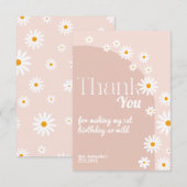 Daisy roze wild 1 Girl 1 Birthday Dank Bedankkaart (Voorkant / Achterkant)