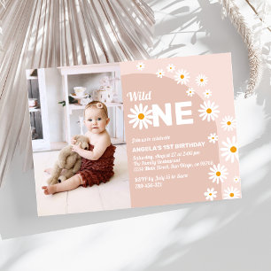 Daisy roze wild 1 Girl 1 Birthday Foto Kaart