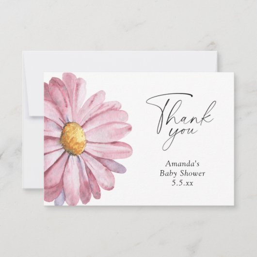 Daisy roze Wildflower elegant Hartelijk dank Bedankkaart (Voorkant)