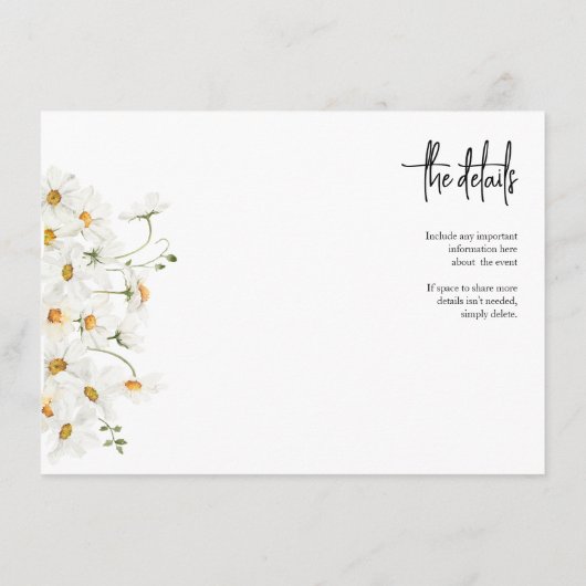 Daisy RSVP Wedding QR CODE Details op rug Informatiekaartje (Achterkant)