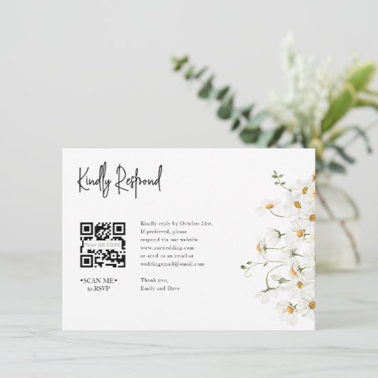 Daisy RSVP Wedding QR CODE Details op rug Informatiekaartje (Staand voorkant)