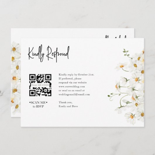 Daisy RSVP Wedding QR CODE Details op rug Informatiekaartje (Voorkant / Achterkant)