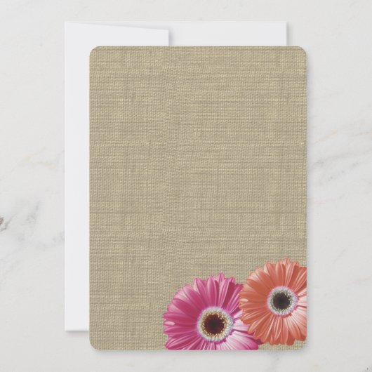 Daisy Rustic Burlap Coral en Pink Kaart (Achterkant)