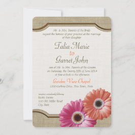 Daisy Rustic Burlap Coral en Pink Kaart