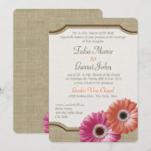 Daisy Rustic Burlap Coral en Pink Kaart (Voorkant / Achterkant)