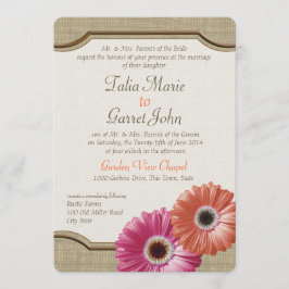 Daisy Rustic Burlap Coral en Pink Kaart