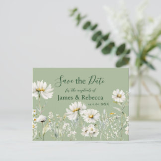 Daisy Sage & Botanical Wedding Save the Date Briefkaart