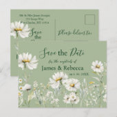 Daisy Sage & Botanical Wedding Save the Date Briefkaart (Voorkant / Achterkant)