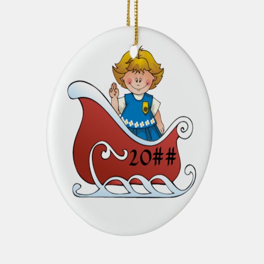 Daisy Scout Sled Blonde Keramisch Ornament (Rechts)