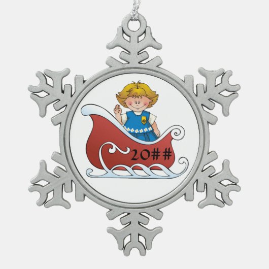 Daisy Scout Sled Blonde Tin Sneeuwvlok Ornament (Voorkant)