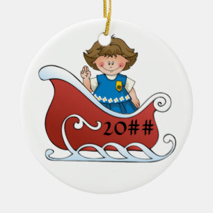 Daisy Scout Sled Brunette Keramisch Ornament