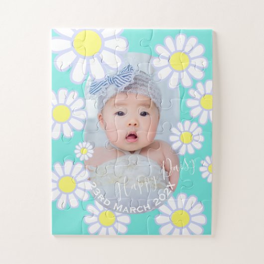 Daisy Simple Aqua Foto Baby Legpuzzel (Verticaal)