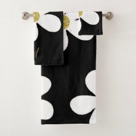 Daisy Simple Black White Gold Personal Bad Handdoek