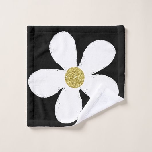 Daisy Simple Black White Gold Personal Bad Handdoek (Wasdoekje)