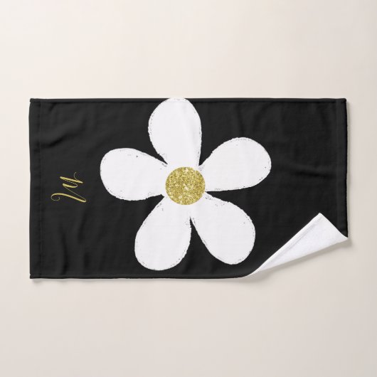Daisy Simple Black White Gold Personal Bad Handdoek (Handdoek)