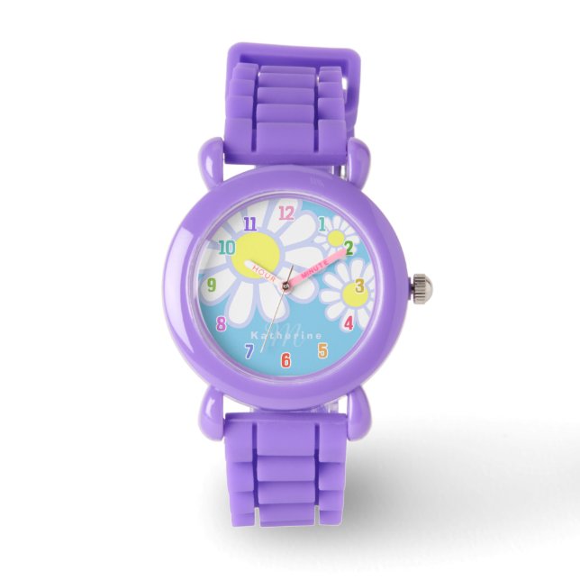 Daisy Simple Blue Monogram Horloge (Voorkant)