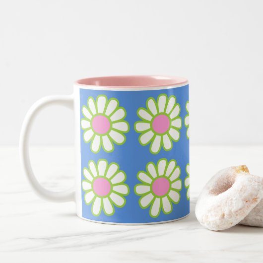 Daisy Simple Blue Tweekleurige Koffiemok (Met donut)