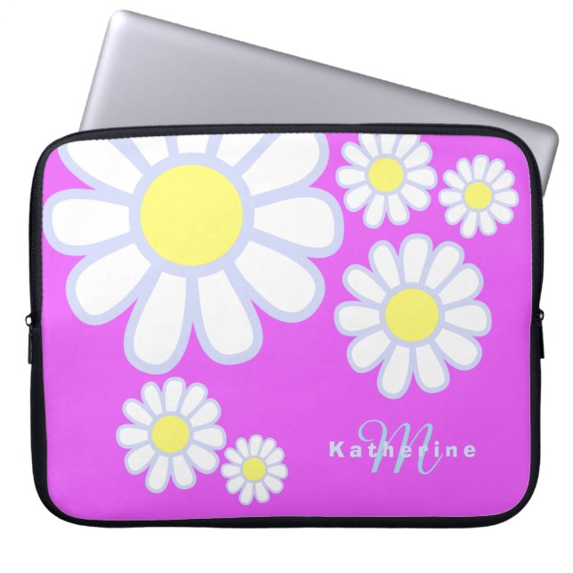 Daisy Simple Monogram Violet Laptop Sleeve (Voorkant)