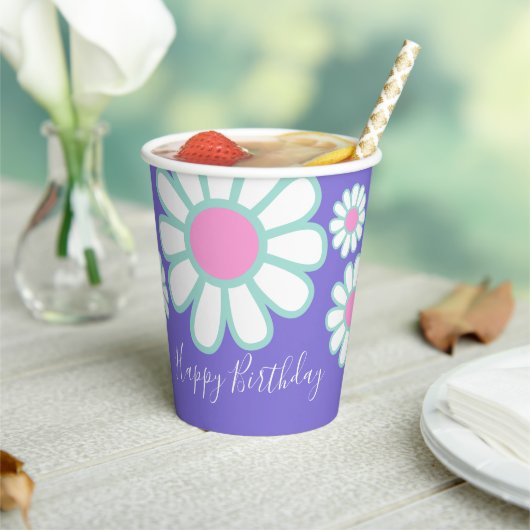 Daisy Simple Paarse Papieren Bekers (Insitu)