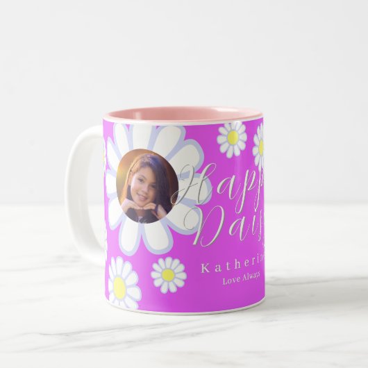 Daisy Simple Photo Violet Tweekleurige Koffiemok (Voorkant links)