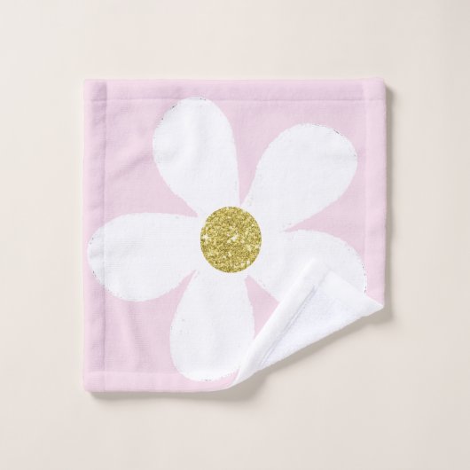 Daisy Simple Pink White Gold Personal Bad Handdoek (Wasdoekje)