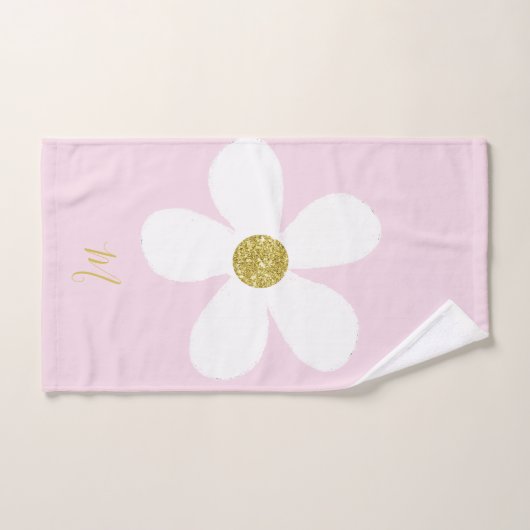 Daisy Simple Pink White Gold Personal Bad Handdoek (Handdoek)