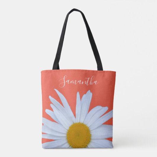 Daisy Sinaasappel Wit Script Canvas tas (Achterkant)