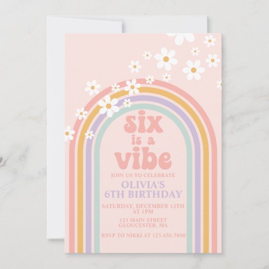 Daisy Six is een Vibe Pastel regenboog 6e verjaard Kaart (Voorkant)