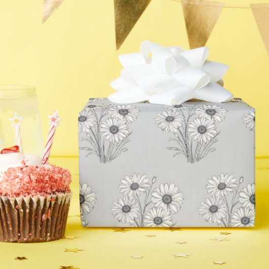 Daisy Sketch op grijs Cadeaupapier (Verjaardagsfeest)