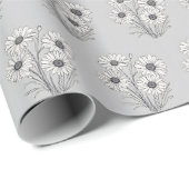 Daisy Sketch op grijs Cadeaupapier (Rol Hoek)