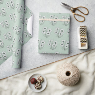 Daisy Sketch op Sage Green Cadeaupapier