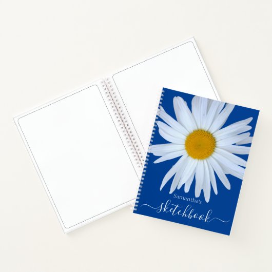 Daisy Sketchbook Blue White Script Notitieboek (Binnen)