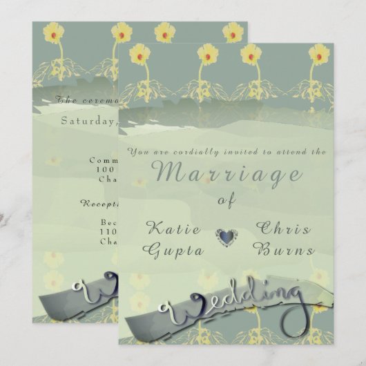 Daisy Slate Wedding Invitation Kaart (Voorkant / Achterkant)