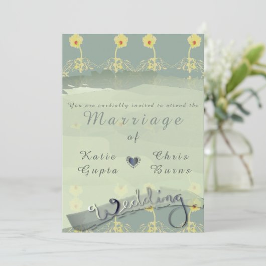 Daisy Slate Wedding Invitation Kaart (Staand voorkant)