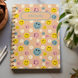 Daisy Smile Flowers Patroon  beige op maat Notitieboek