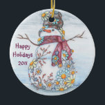 Daisy Snowman Keramisch Ornament<br><div class="desc">Oorspronkelijke tekening door Jane Purcell</div>