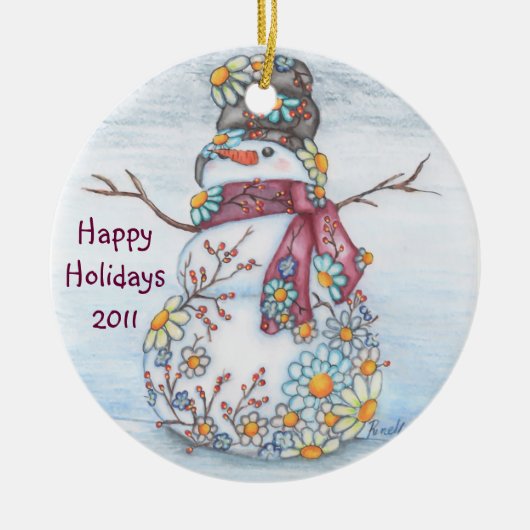 Daisy Snowman Keramisch Ornament (Voorkant)