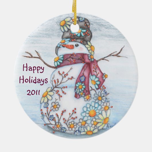 Daisy Snowman Keramisch Ornament (Achterkant)