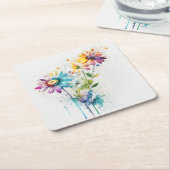 Daisy Spatter, levendige kleuren, Kartonnen Onderzetters (Schuin)