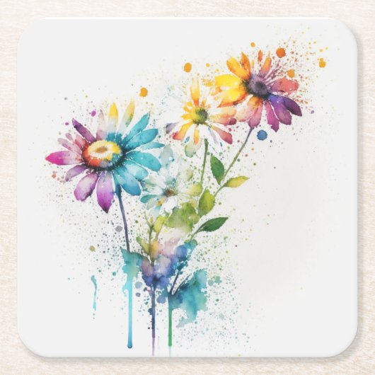 Daisy Spatter, levendige kleuren, Kartonnen Onderzetters (Voorkant)