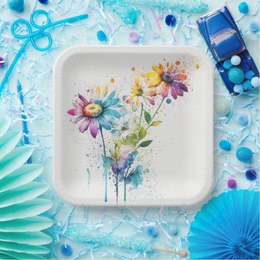 Daisy Spatter, levendige kleuren, Papieren Bordje (Feest)