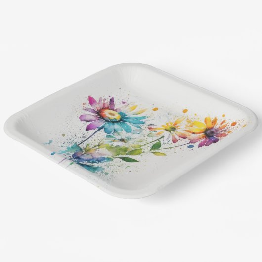 Daisy Spatter, levendige kleuren, Papieren Bordje (Gebogen)