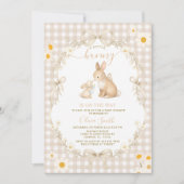 Daisy Spring Neutral Gingham Bunny Baby Shower Kaart (Voorkant)