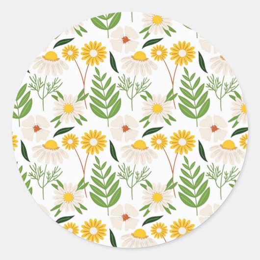 Daisy Springtime-patroon Ronde Sticker (Voorkant)