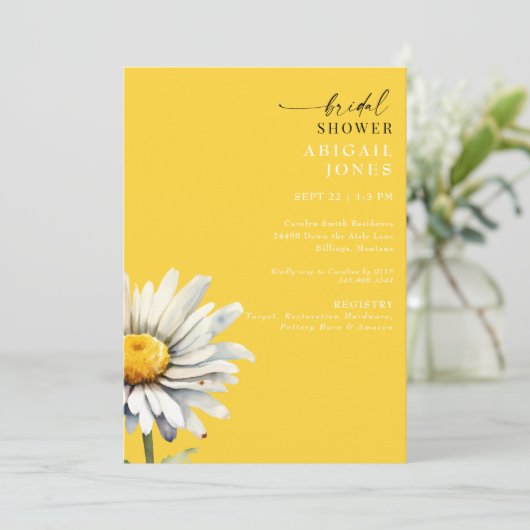 Daisy Stem Spring Yellow Bridal Shower Uitnodiging (Staand voorkant)