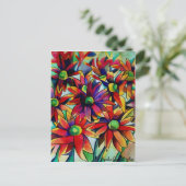 Daisy Straw multicolored wilde bloemen Briefkaart (Staand voorkant)