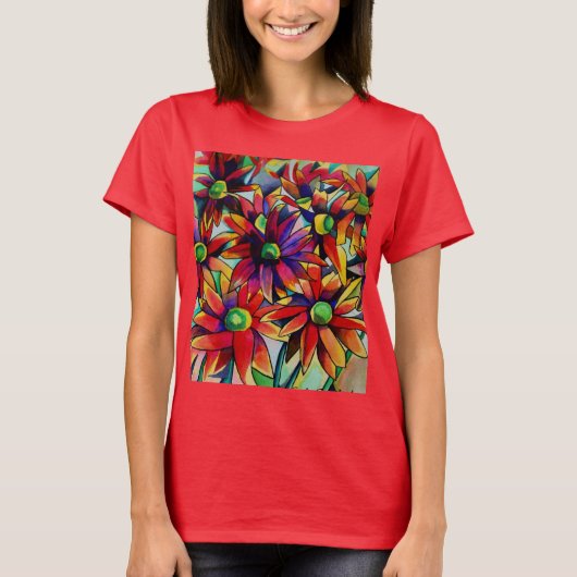 Daisy Straw multicolored wilde bloemen T-shirt (Voorkant)