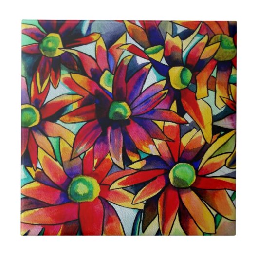Daisy Straw multicolored wilde bloemen Tegeltje (Voorkant)